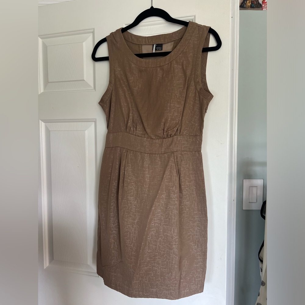 Tan Color Dress. Mesh cutout. Mini Dress